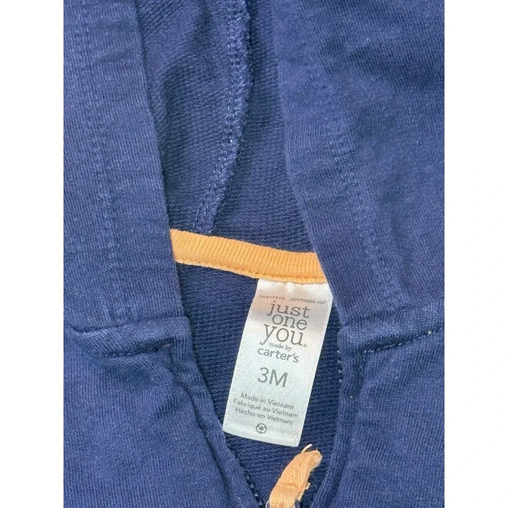 Just One You by Carter's Baby Boy 3M Navy Blue Zip Up Hoodie Palm Tree Embroider